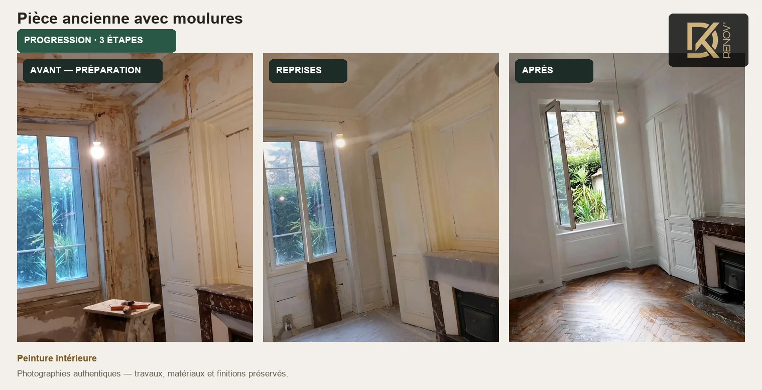 Progression réelle du chantier Pièce ancienne avec moulures