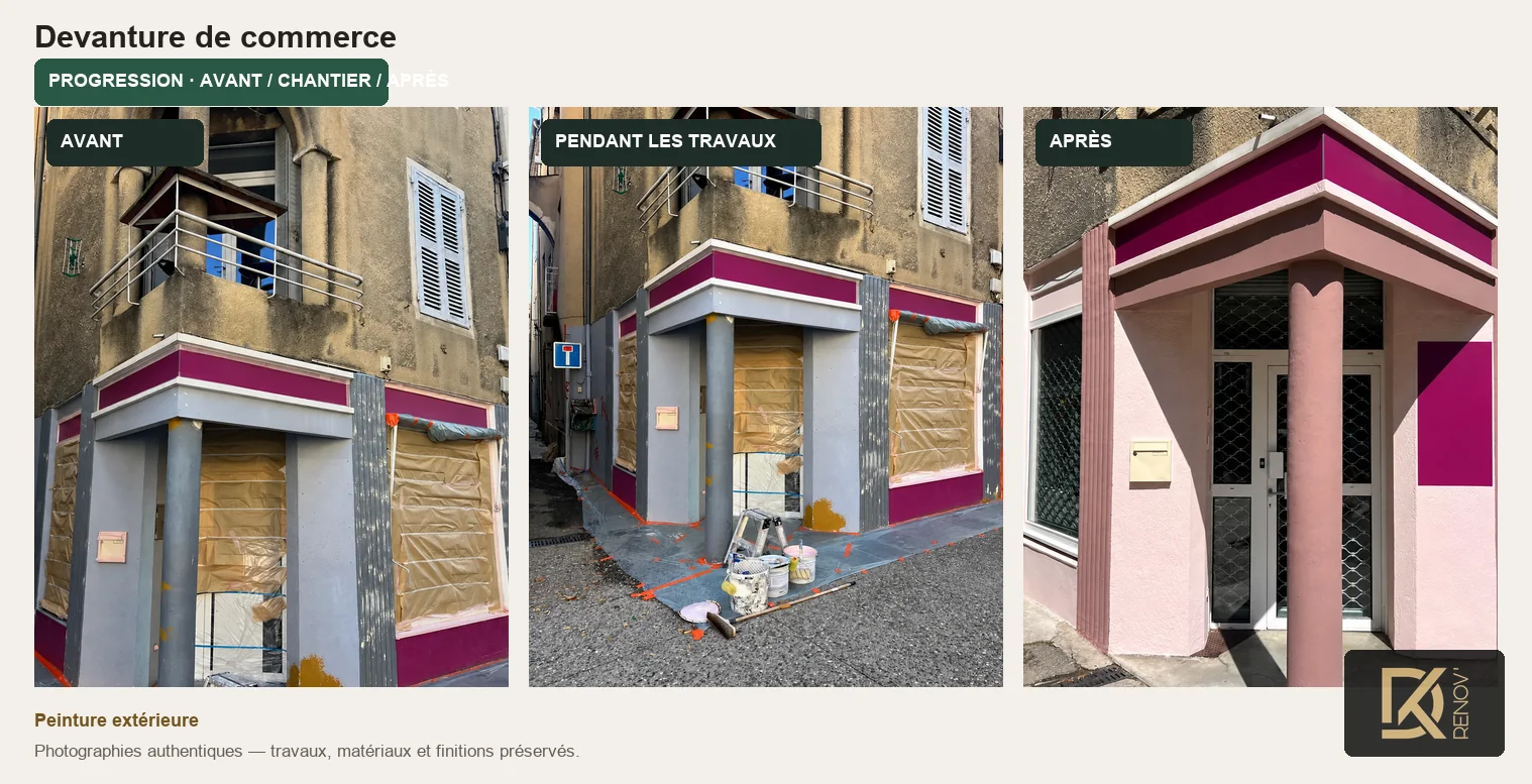 Progression réelle du chantier Devanture de commerce